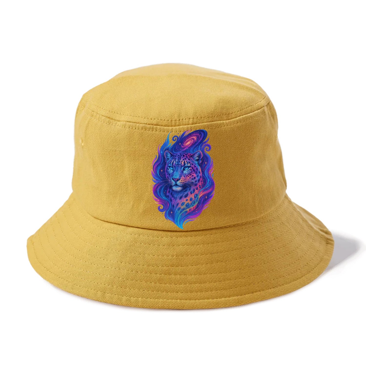 Majestic snow leopard with rainbow gradient spots, crystalline flowing patterns, - Bucket Hat - Golden Harvest(Yellow)