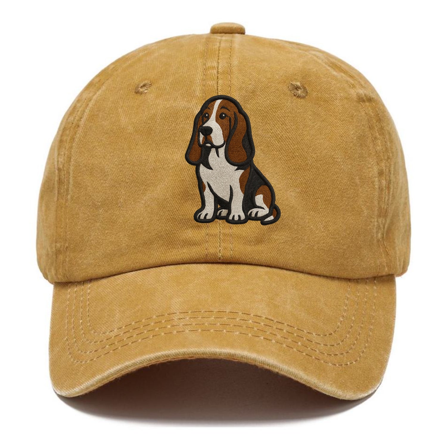 Basset Hound - Tri-color embroidered sit Classic Cap - Golden Harvest(Yellow)