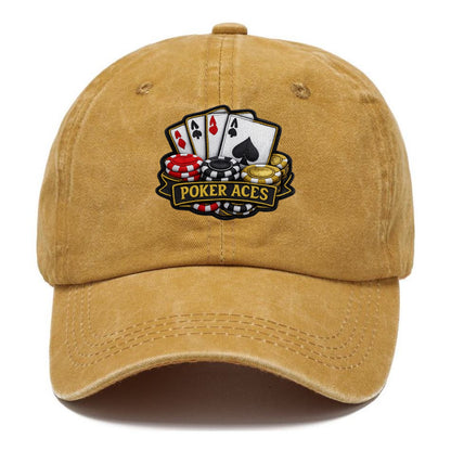 Embroidered patch design - POKER ACES - four aces with chips in red, black and gold - Classic Cap - Golden Harvest(Yellow)