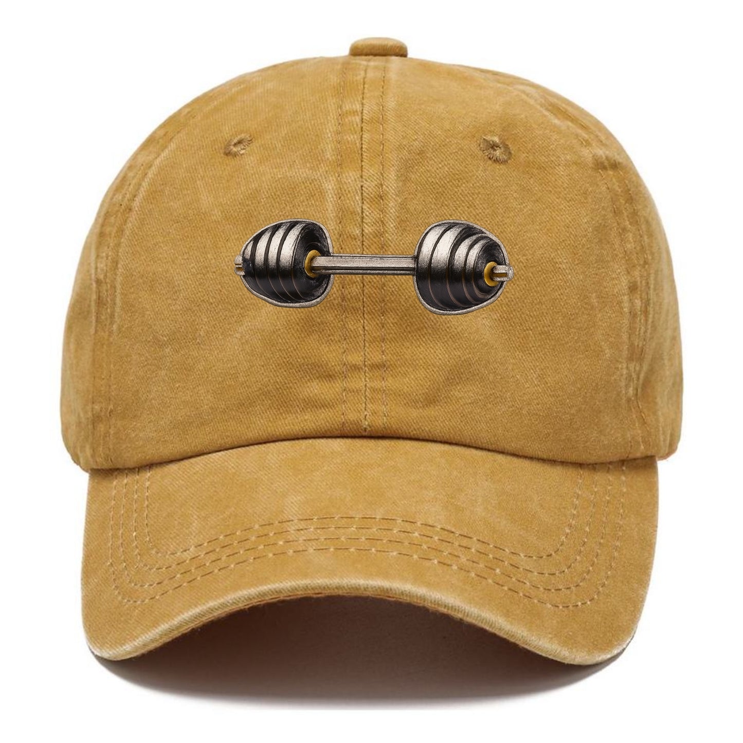 Embroidered patch design - WEIGHTLIFTING BARBELL - heavy barbell with plates in - Classic Cap - Golden Harvest(Yellow)