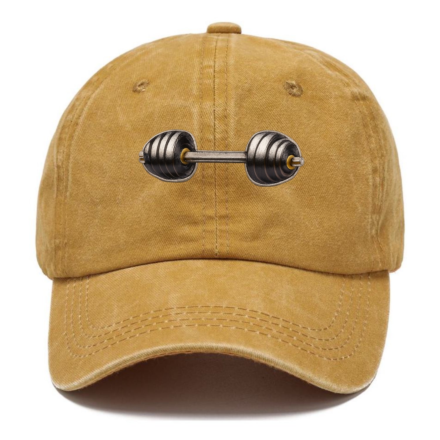 Embroidered patch design - WEIGHTLIFTING BARBELL - heavy barbell with plates in - Classic Cap - Golden Harvest(Yellow)