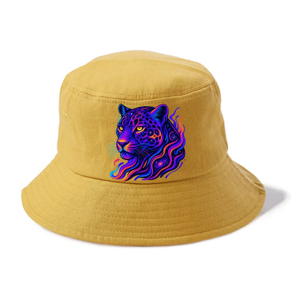 Powerful jaguar with rosettes containing miniature galaxies, cosmic purple and orange - Bucket Hat - Golden Harvest(Yellow)