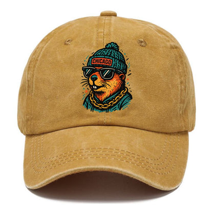 Illinois Prairie Dog wearing Chicago beanie with pom pom and wayfarer sunglasses - Classic Cap - Golden Harvest(Yellow)