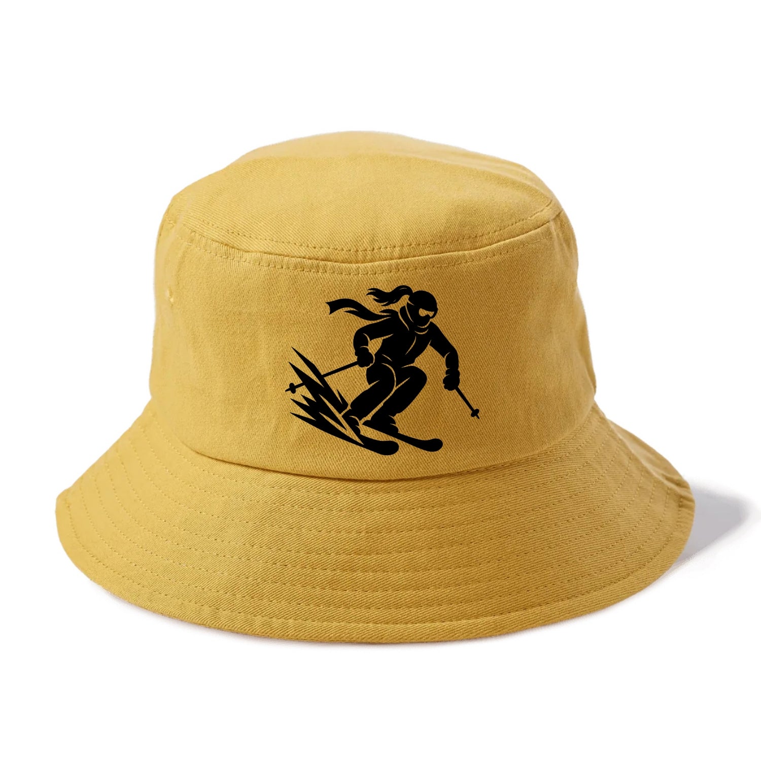 Skier carving down snowy slope - Bucket Hat - Golden Harvest(Yellow)