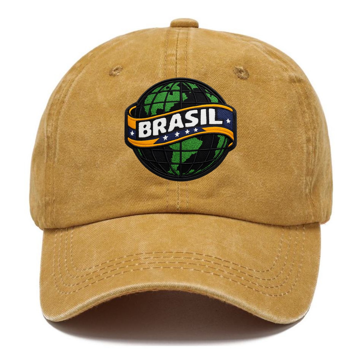 BRAZILIAN FLAG GLOBE - green globe with banner in green yellow blue , Brasil - Classic Cap - Golden Harvest(Yellow)