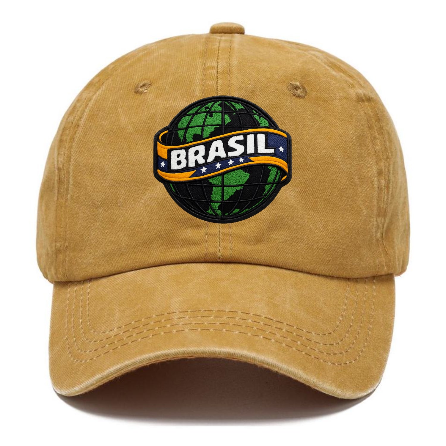 BRAZILIAN FLAG GLOBE - green globe with banner in green yellow blue , Brasil - Classic Cap - Golden Harvest(Yellow)