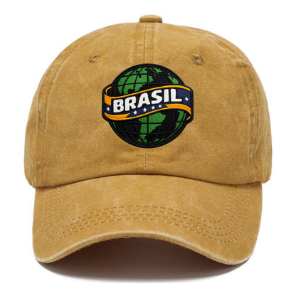 BRAZILIAN FLAG GLOBE - green globe with banner in green yellow blue , Brasil - Classic Cap - Golden Harvest(Yellow)