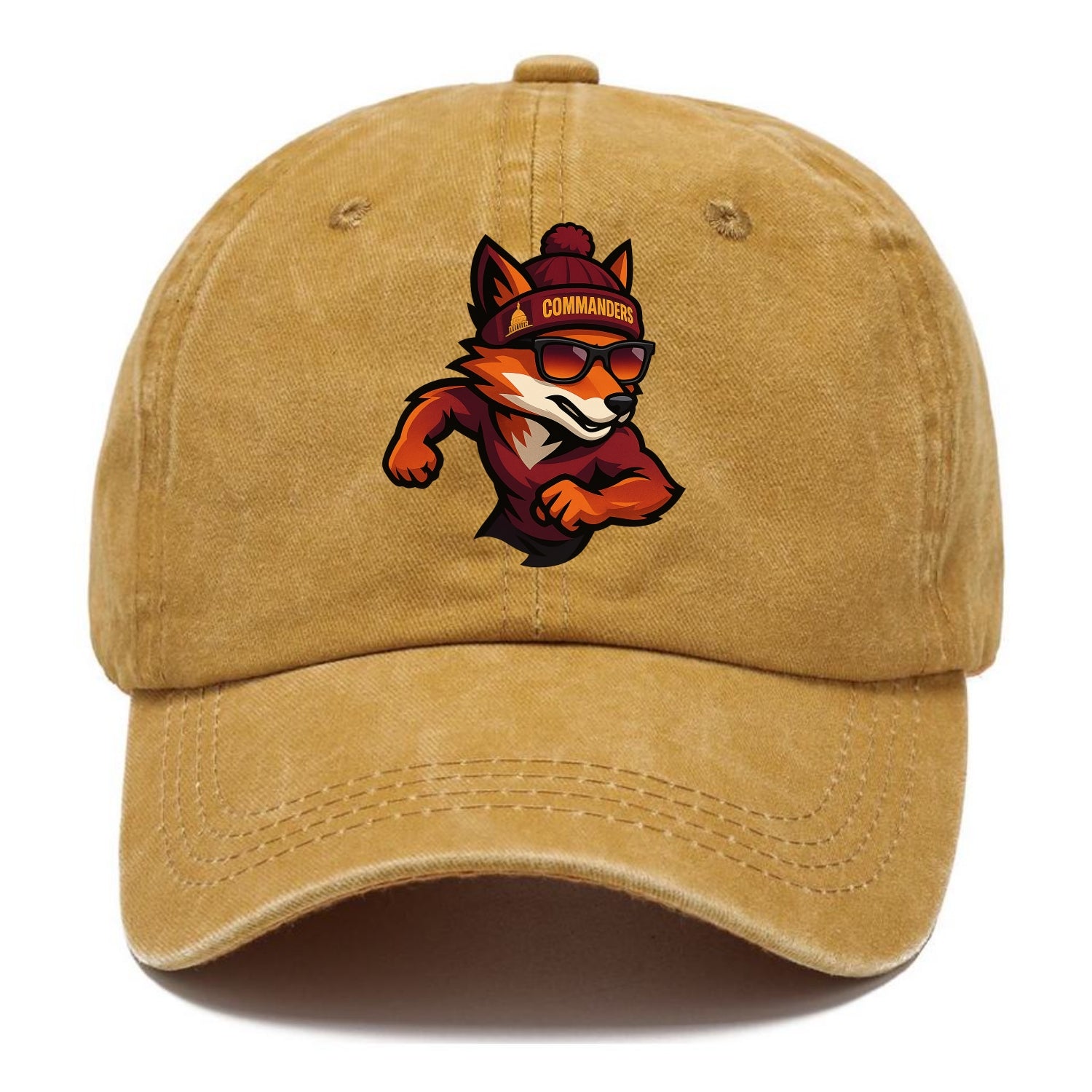 Washington Fox wearing Commanders beanie with Capitol patch and wayfarer sunglasses - Classic Cap - Golden Harvest(Yellow)