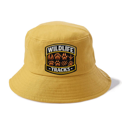 WILDLIFE TRACKS - animal footprints in brown , tracker - Bucket Hat - Golden Harvest(Yellow)