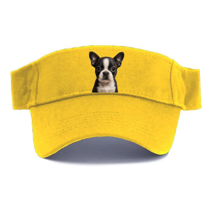Baby Boston Terrier Puppy - tuxedo markings, big round eyes, bat ears, front-facing, - Visor - Golden Harvest(Yellow)