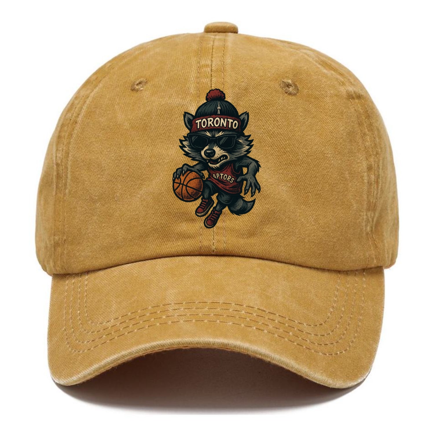 Toronto Raccoon wearing Raptors beanie with CN Tower patch and wayfarer sunglasses - Classic Cap - Golden Harvest(Yellow)