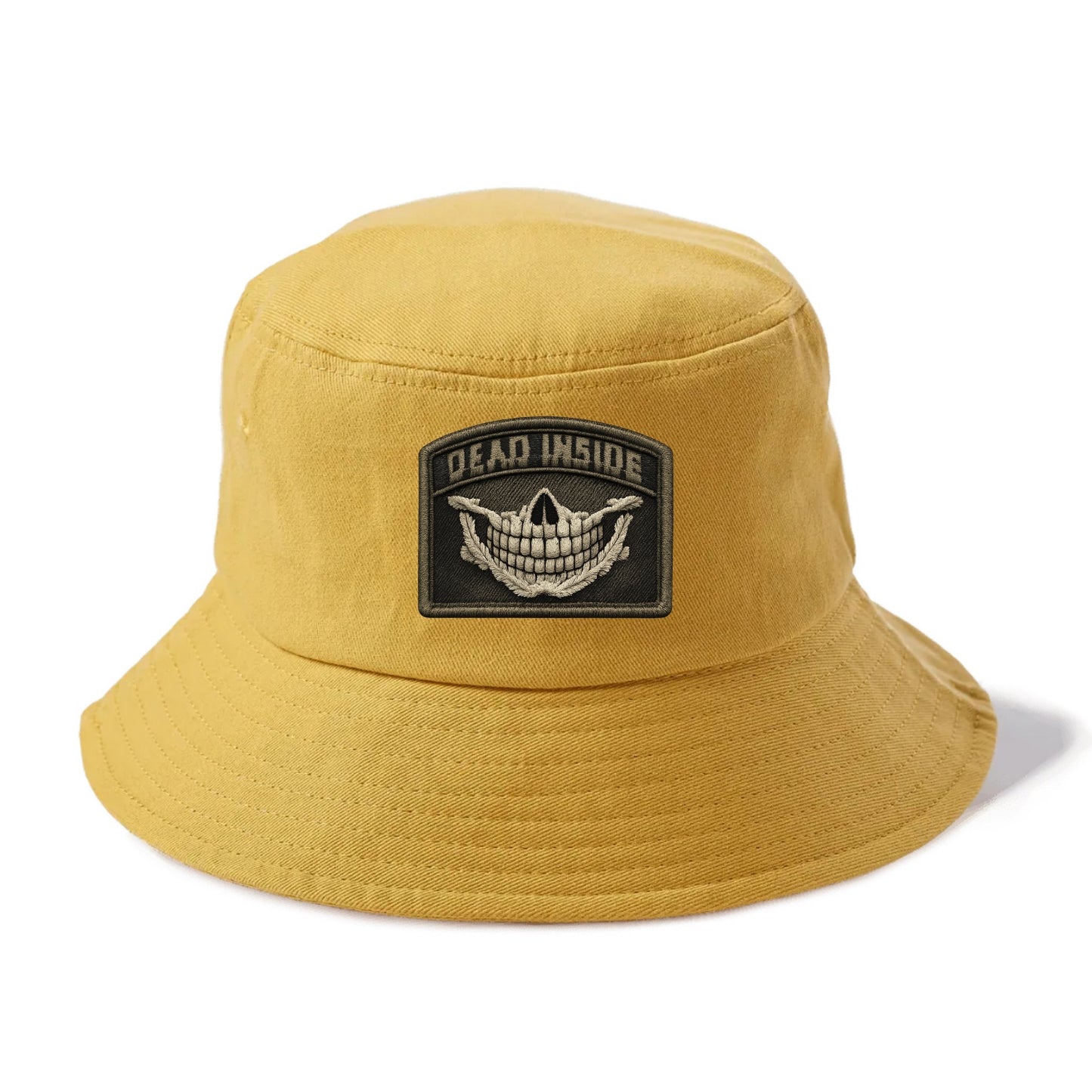 DEAD INSIDE SMILE - skeleton smile in white , dark humor - Bucket Hat - Golden Harvest(Yellow)