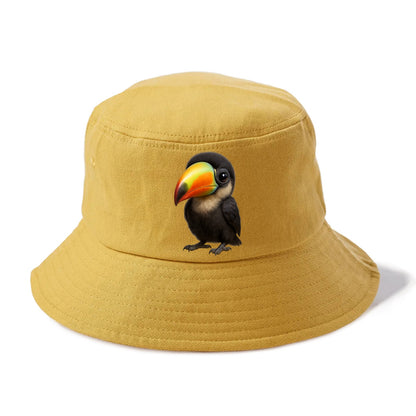 Baby Toucan - oversized colorful beak, black feathers, bright eyes, front-facing, - Bucket Hat - Golden Harvest(Yellow)