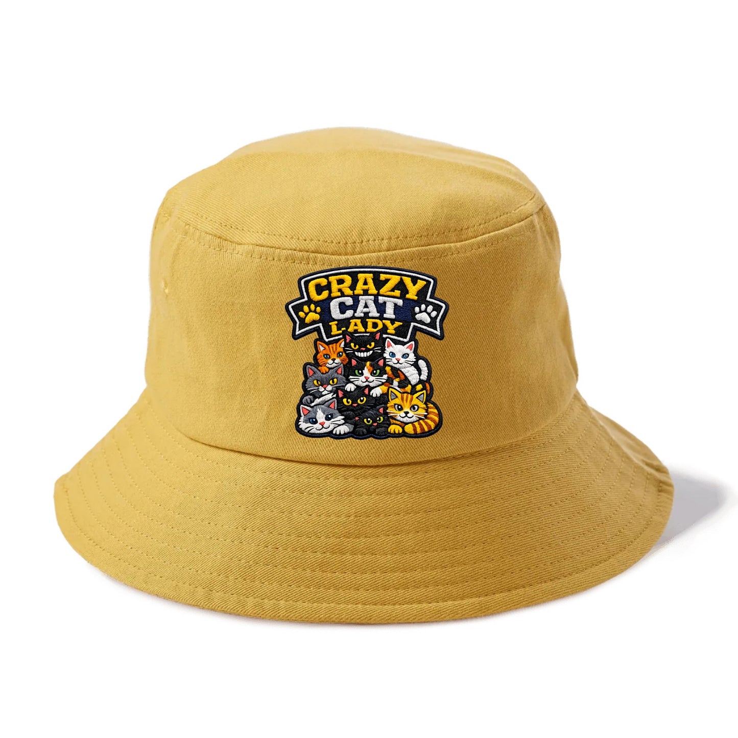 CRAZY CAT LADY - cat pile in multicolor , cat collector - Bucket Hat - Golden Harvest(Yellow)