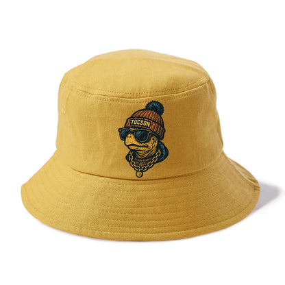 Tucson Desert Tortoise wearing Tucson beanie with pom pom and wayfarer sunglasses - Bucket Hat - Golden Harvest(Yellow)