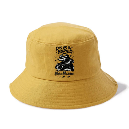 Dig or Be Buried - Mole holding shovel w Bucket Hat - Golden Harvest(Yellow)