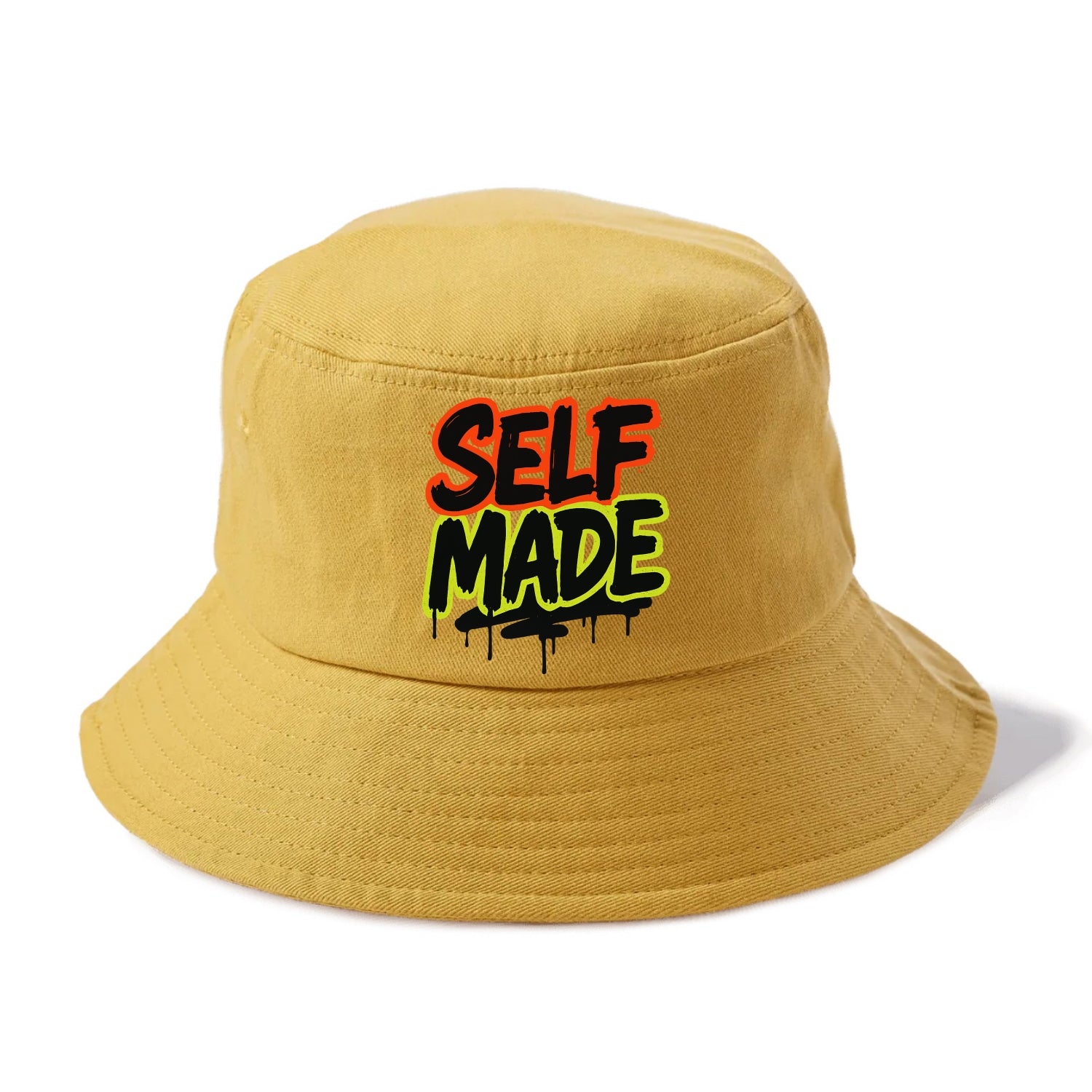 Bold typography design - "SELF MADE" - built from nothing, earned success - Bucket Hat - Golden Harvest(Yellow)