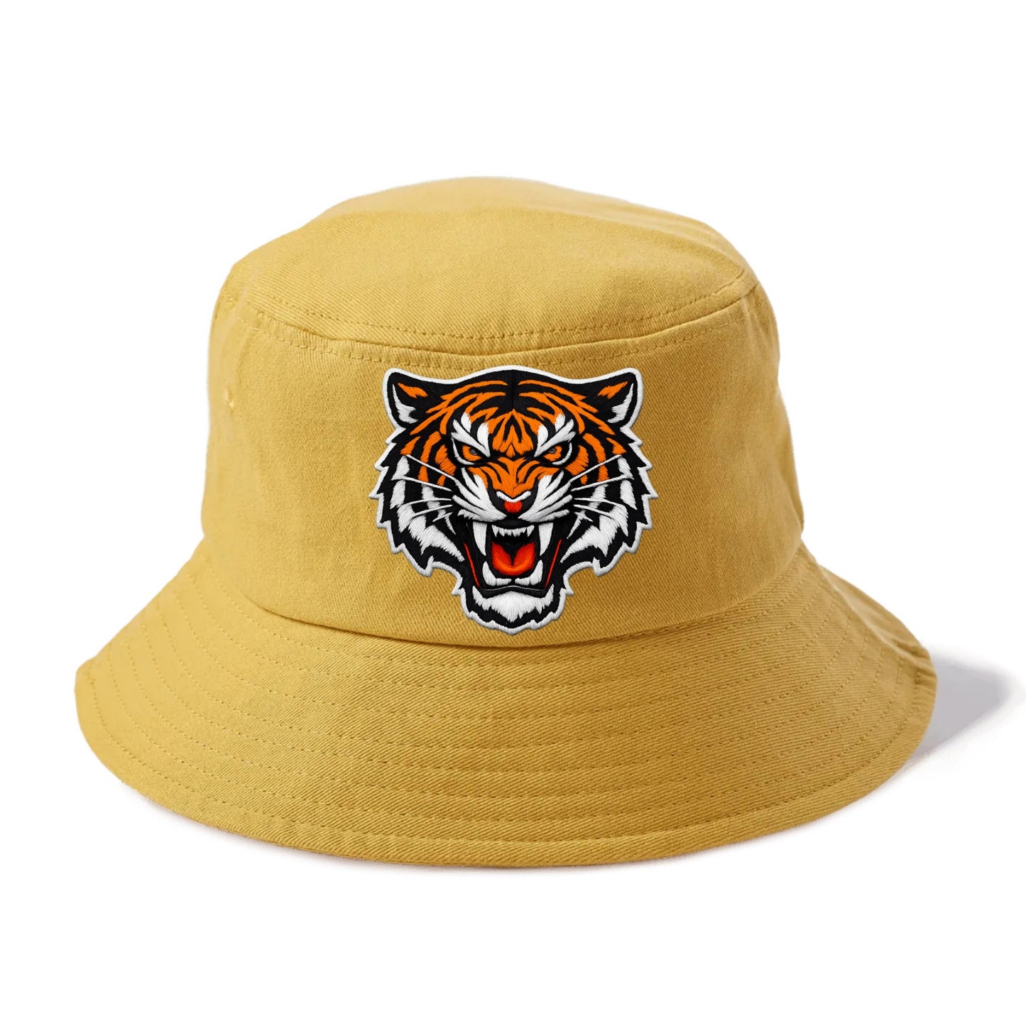 TIGER STRIPES FACE - fierce tiger face in orange, black and white , predator power - Bucket Hat - Golden Harvest(Yellow)