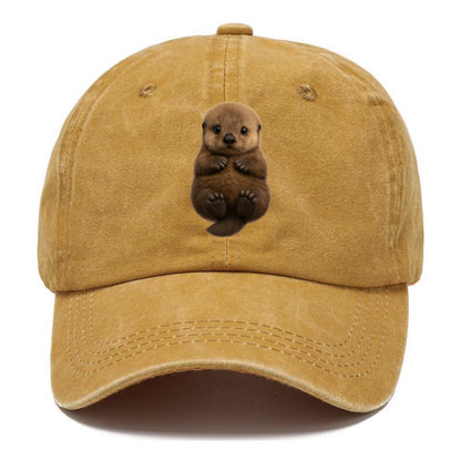 Baby Sea Otter - brown fluffy, floating on back, tiny paws, bright eyes, - Classic Cap - Golden Harvest(Yellow)