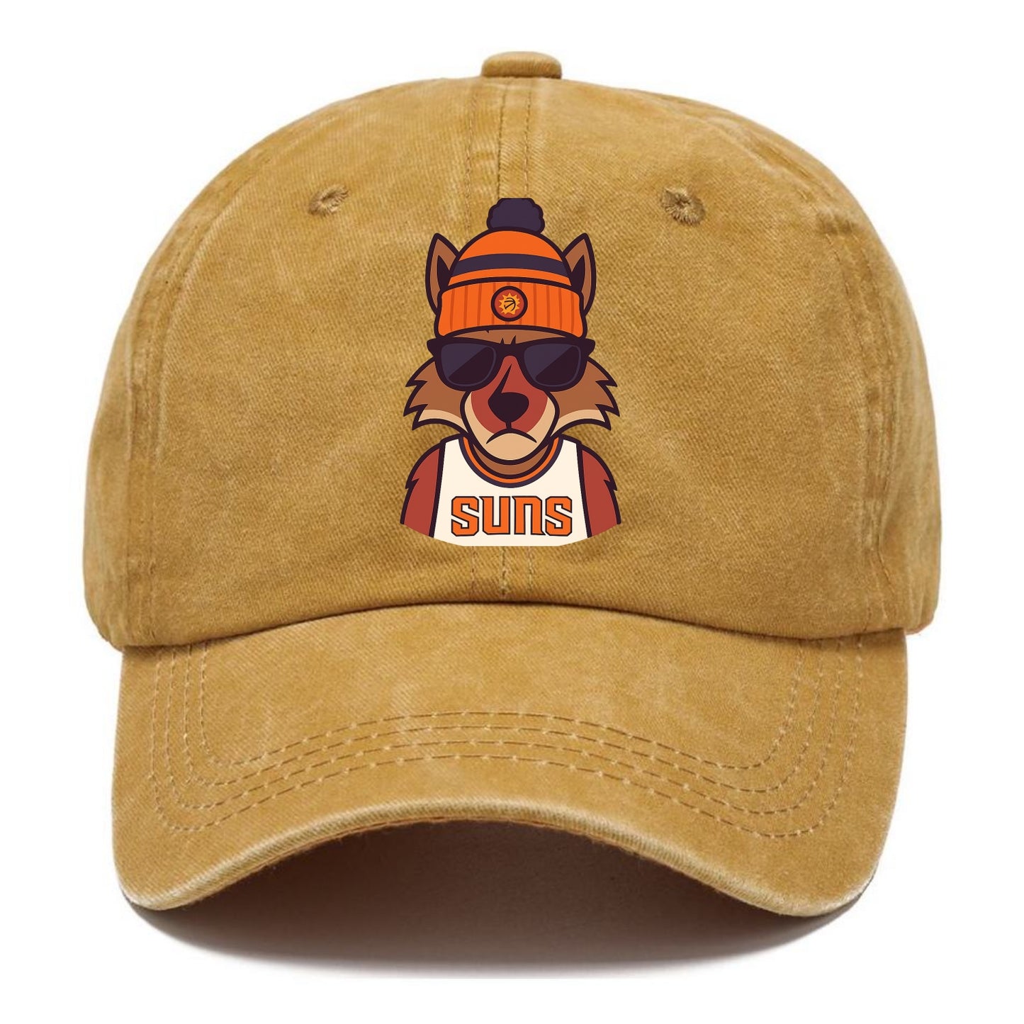 Arizona Coyote wearing Suns beanie with desert sun patch and wayfarer sunglasses - Classic Cap - Golden Harvest(Yellow)