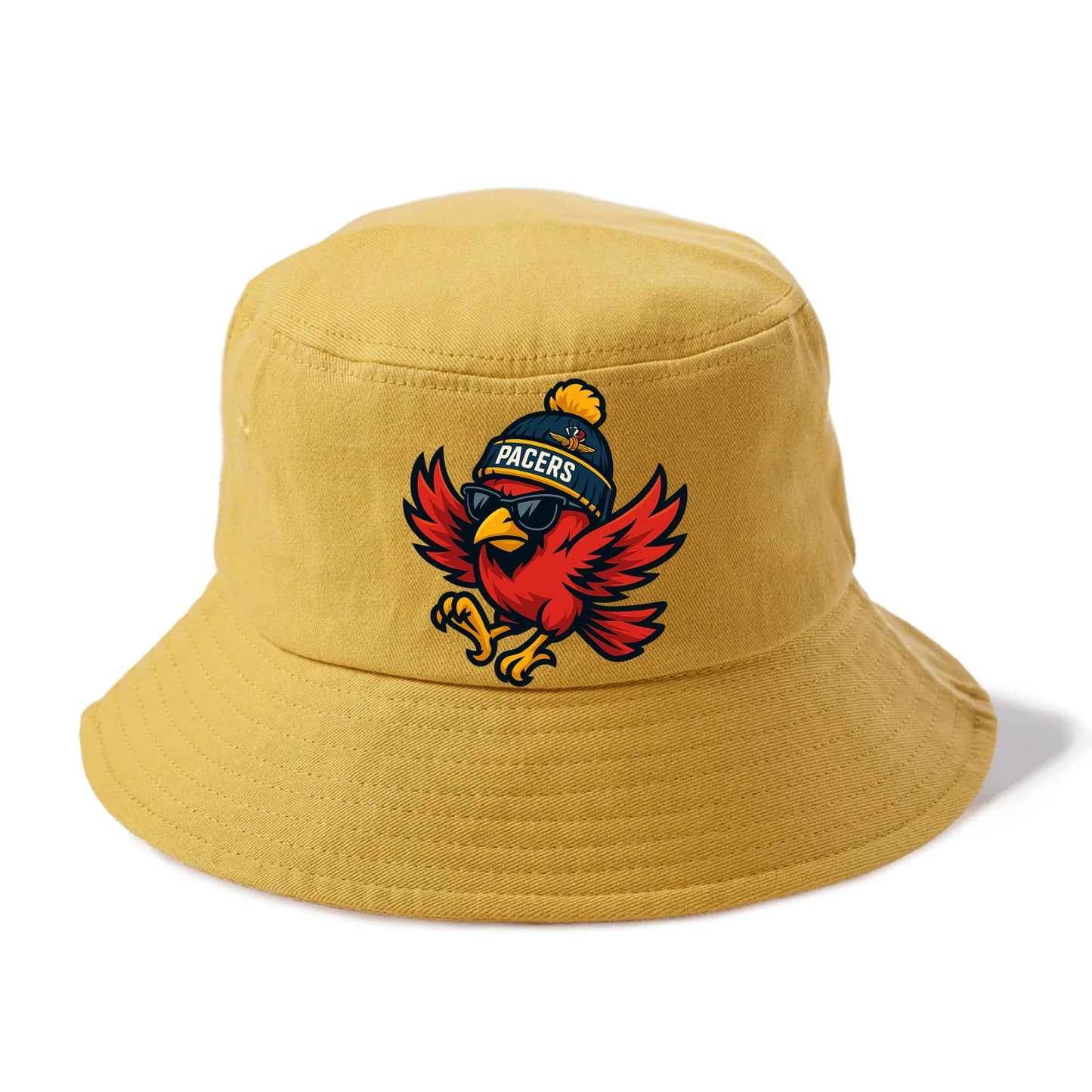 Indiana Cardinal wearing Pacers beanie with speedway patch and wayfarer sunglasses - Bucket Hat - Golden Harvest(Yellow)