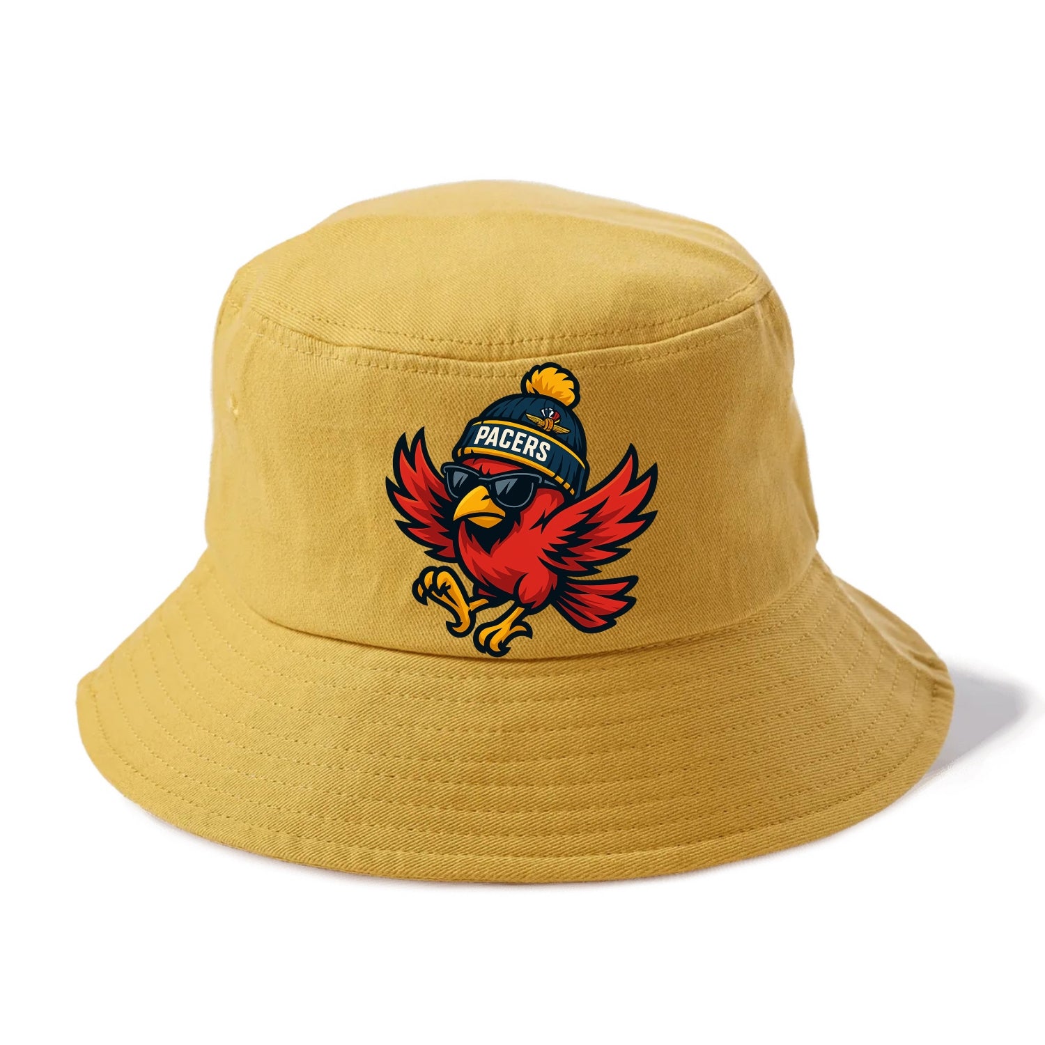 Indiana Cardinal wearing Pacers beanie with speedway patch and wayfarer sunglasses - Bucket Hat - Golden Harvest(Yellow)