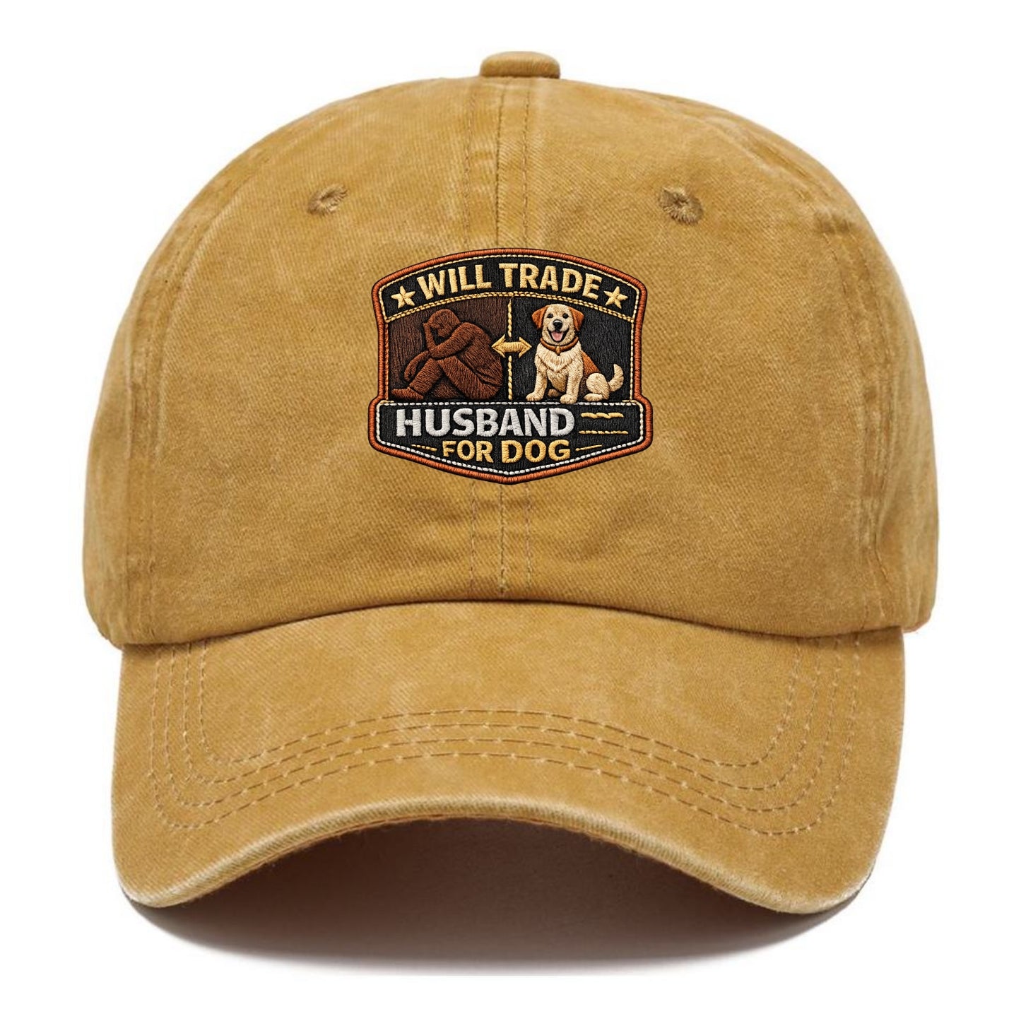WILL TRADE HUSBAND FOR DOG - dog and man silhouette in brown , pet priority - Classic Cap - Golden Harvest(Yellow)
