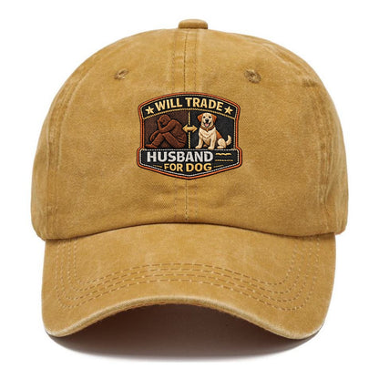 WILL TRADE HUSBAND FOR DOG - dog and man silhouette in brown , pet priority - Classic Cap - Golden Harvest(Yellow)