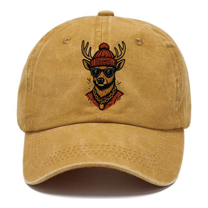 Columbus White-tailed Deer wearing Columbus beanie with pom pom and wayfarer - Classic Cap - Golden Harvest(Yellow)