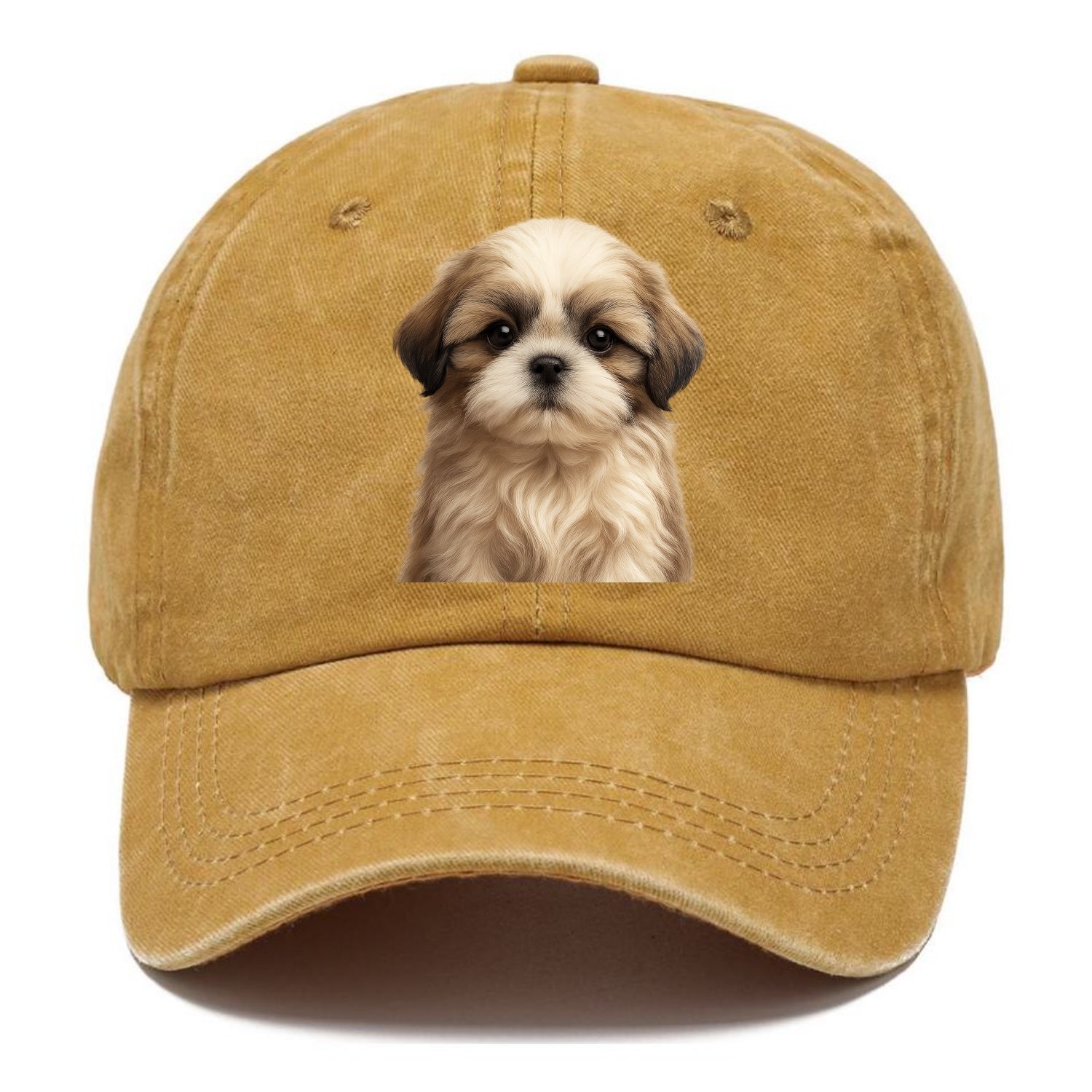 Baby Shih Tzu Puppy - long flowing coat, flat face, big dark eyes, front-facing, - Classic Cap - Golden Harvest(Yellow)