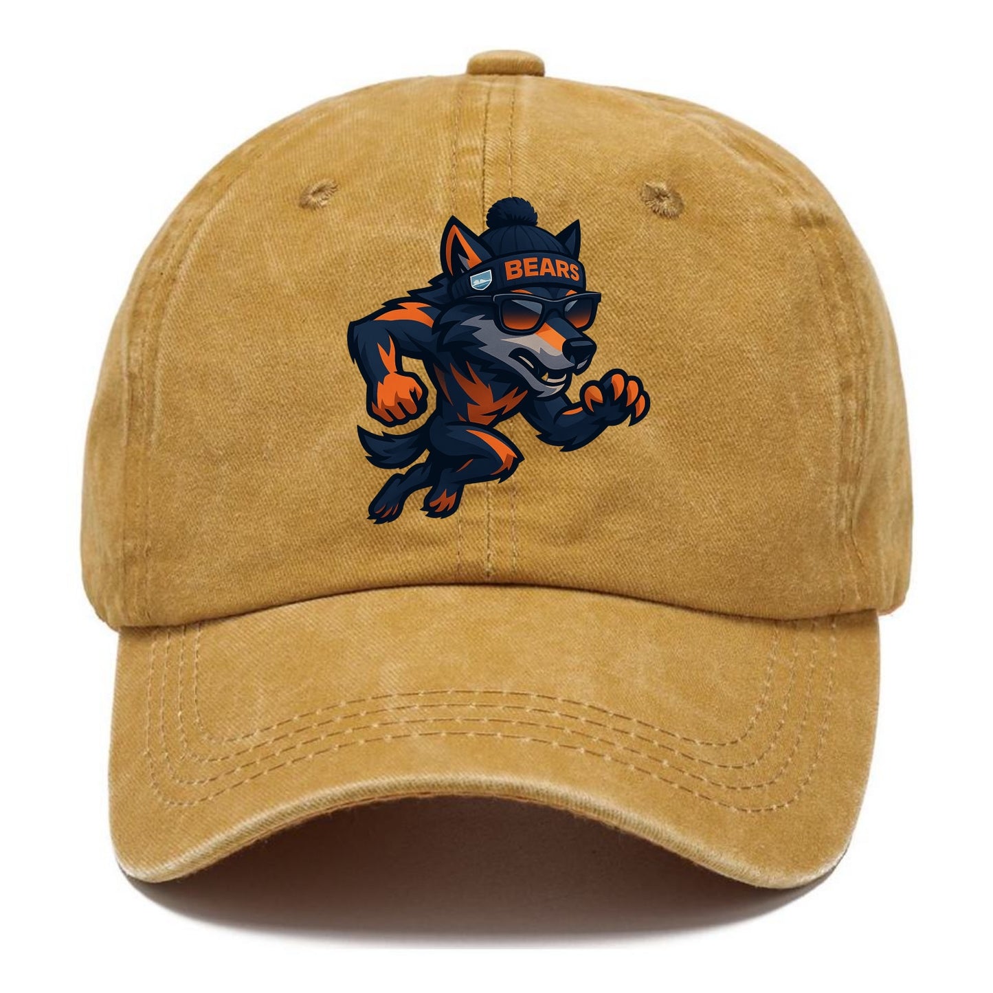 Chicago Wolf wearing Bears beanie with Lake Michigan patch and wayfarer sunglasses - Classic Cap - Golden Harvest(Yellow)