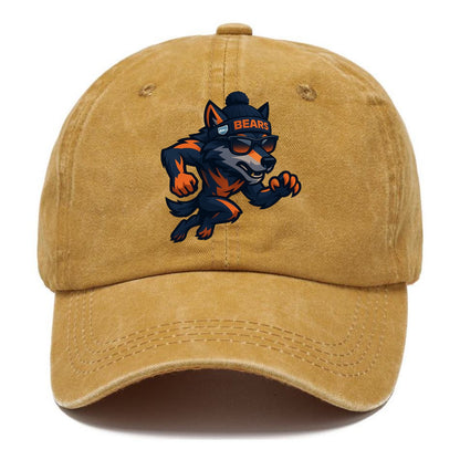 Chicago Wolf wearing Bears beanie with Lake Michigan patch and wayfarer sunglasses - Classic Cap - Golden Harvest(Yellow)