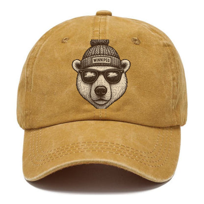 Winnipeg Polar Bear wearing Winnipeg beanie with pom pom and wayfarer sunglasses - Classic Cap - Golden Harvest(Yellow)