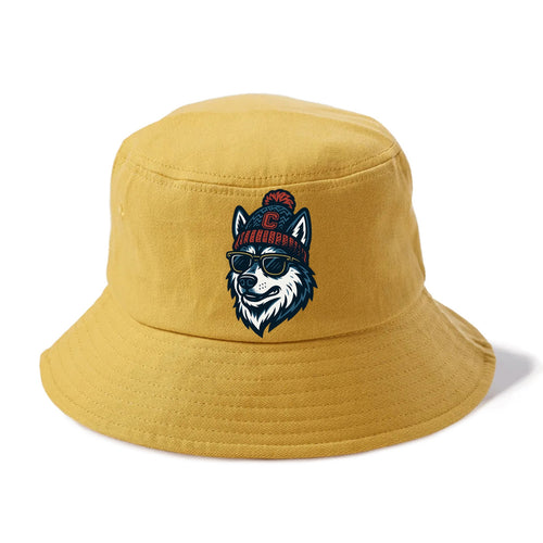 Storrs Husky wearing UConn beanie with C patch - Bucket Hat