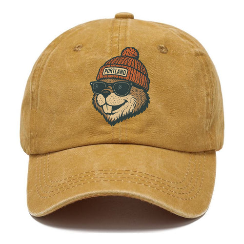Oregon Beaver wearing Portland beanie with pom pom and wayfarer sunglasses - Classic Cap