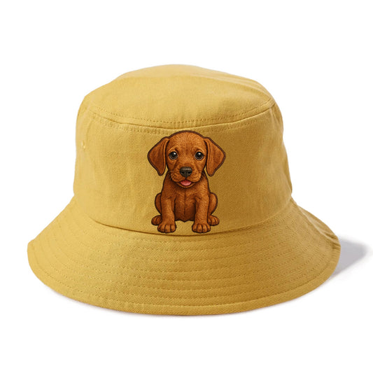 Baby Vizsla Puppy - golden rust coat, soulful eyes, athletic build, front-facing, - Bucket Hat - Golden Harvest(Yellow)
