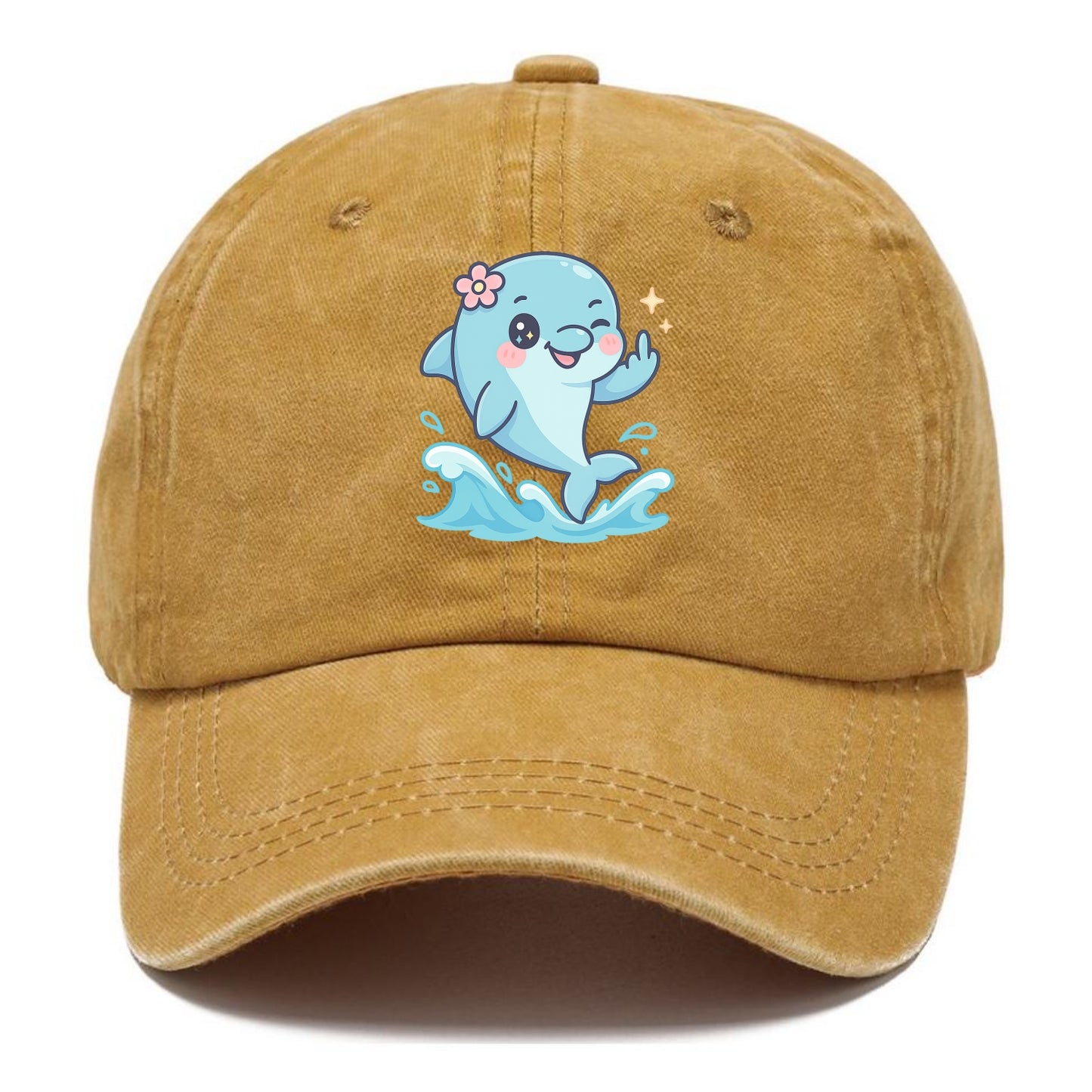 smiling dolphin jumping through ocean waves, one fin up with attitude - Classic Cap - Golden Harvest(Yellow)