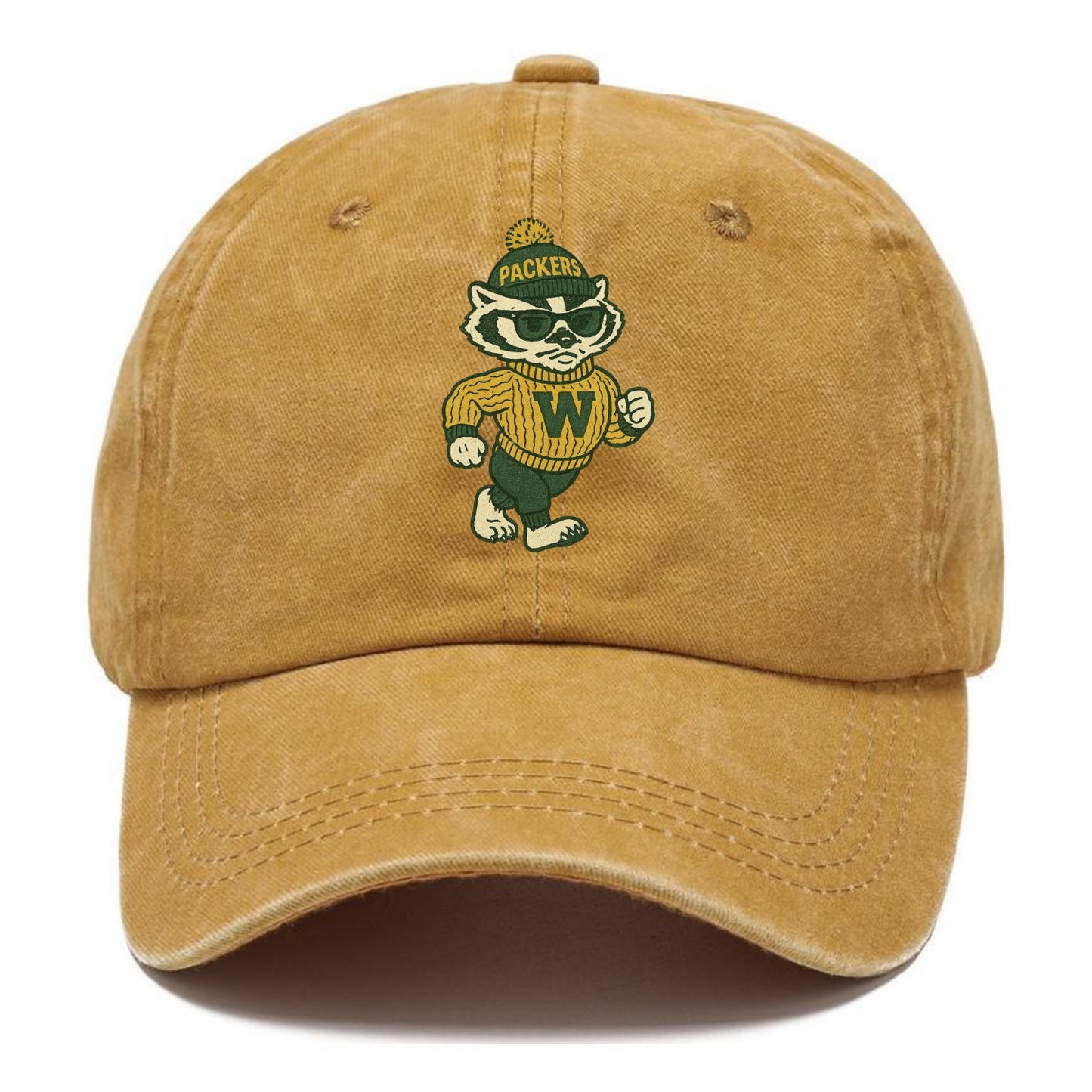 Wisconsin Badger wearing Packers green and gold beanie with pom pom and wayfarer - Classic Cap - Golden Harvest(Yellow)