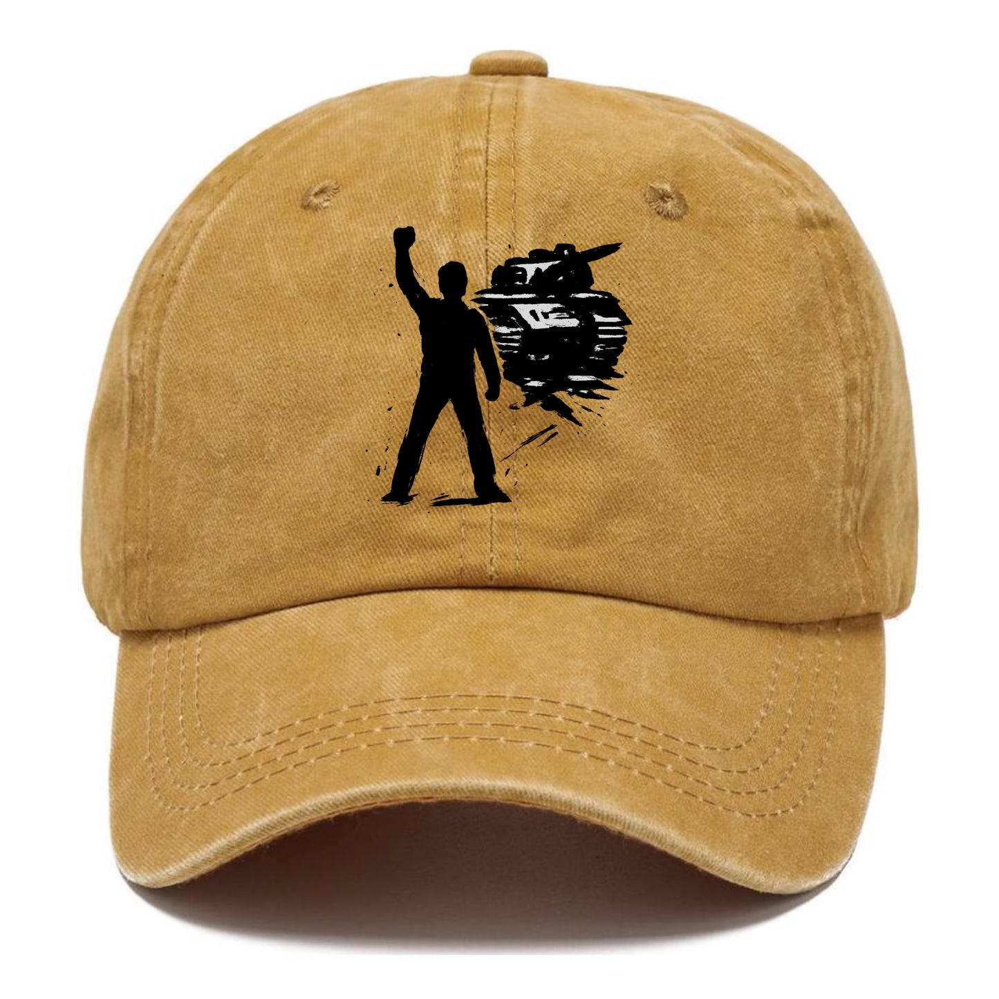 Single figure standing against tank - courage and resistance ink art - Classic Cap - Golden Harvest(Yellow)