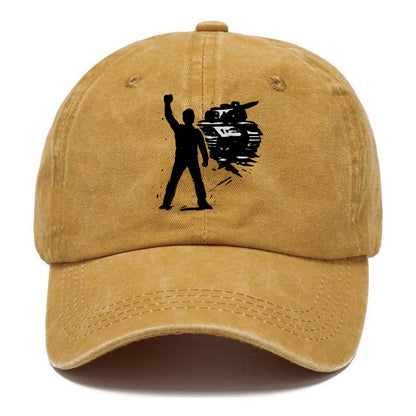 Single figure standing against tank - courage and resistance ink art - Classic Cap - Golden Harvest(Yellow)