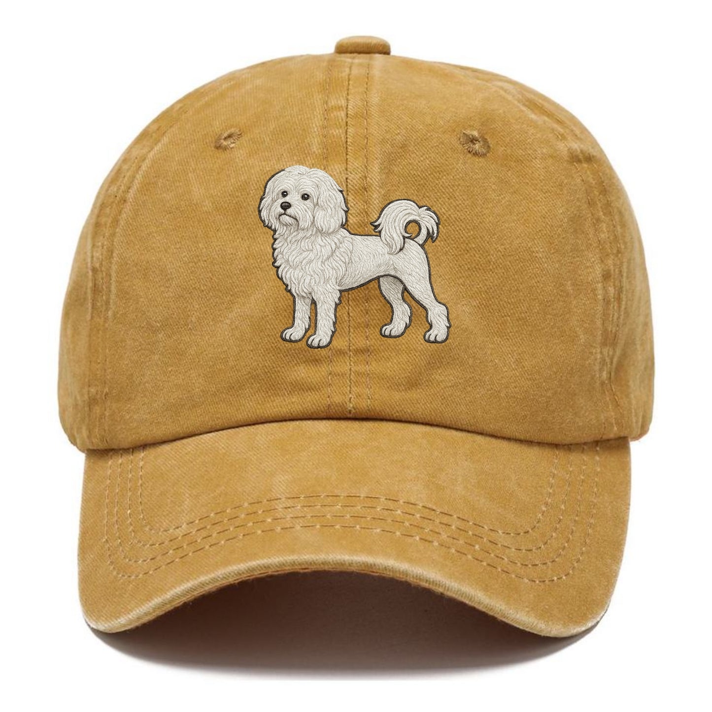 Löwchen - Little Lion Dog white embroidered pose - Classic Cap - Golden Harvest(Yellow)