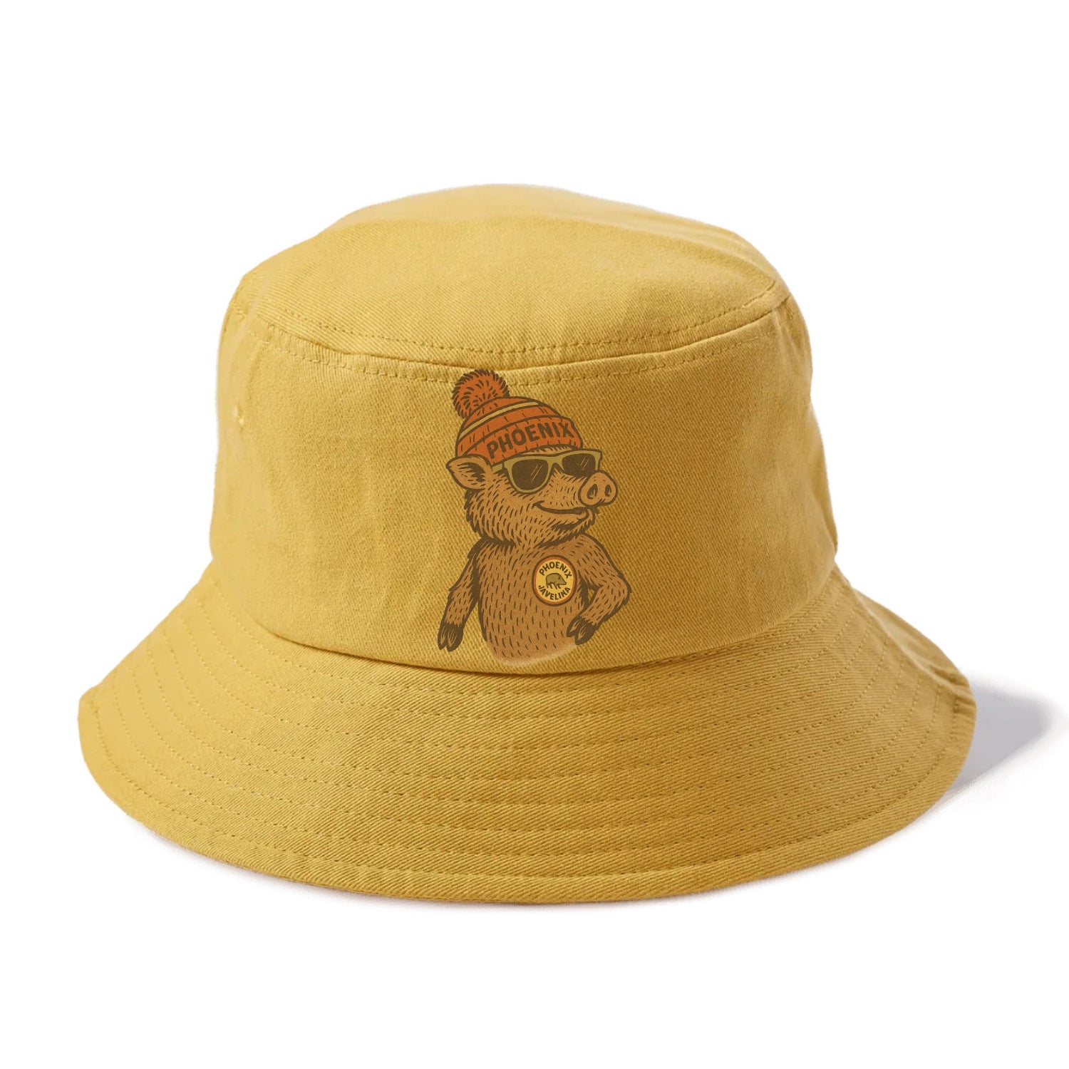 Phoenix Javelina wearing Phoenix beanie with pom pom and wayfarer sunglasses - Bucket Hat - Golden Harvest(Yellow)
