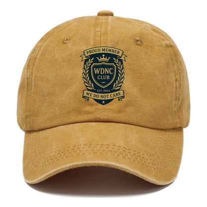 Proud Member badge with laurel wreath - "WDNC CLUB - We Do Not Care" - apathy pride - Classic Cap - Golden Harvest(Yellow)
