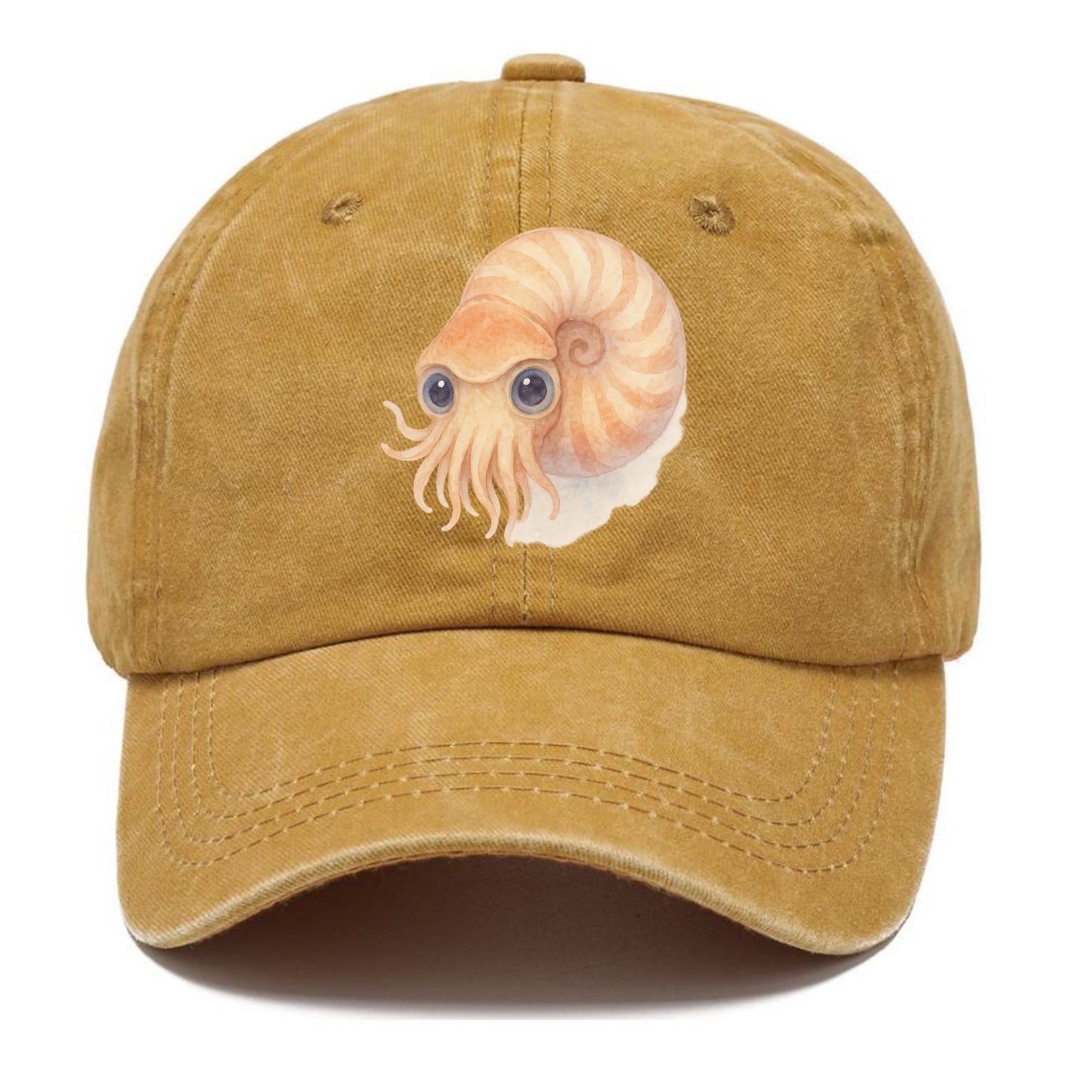 Baby Nautilus - spiral shell, tentacles peeking, ancient eyes, front-facing, living - Classic Cap - Golden Harvest(Yellow)
