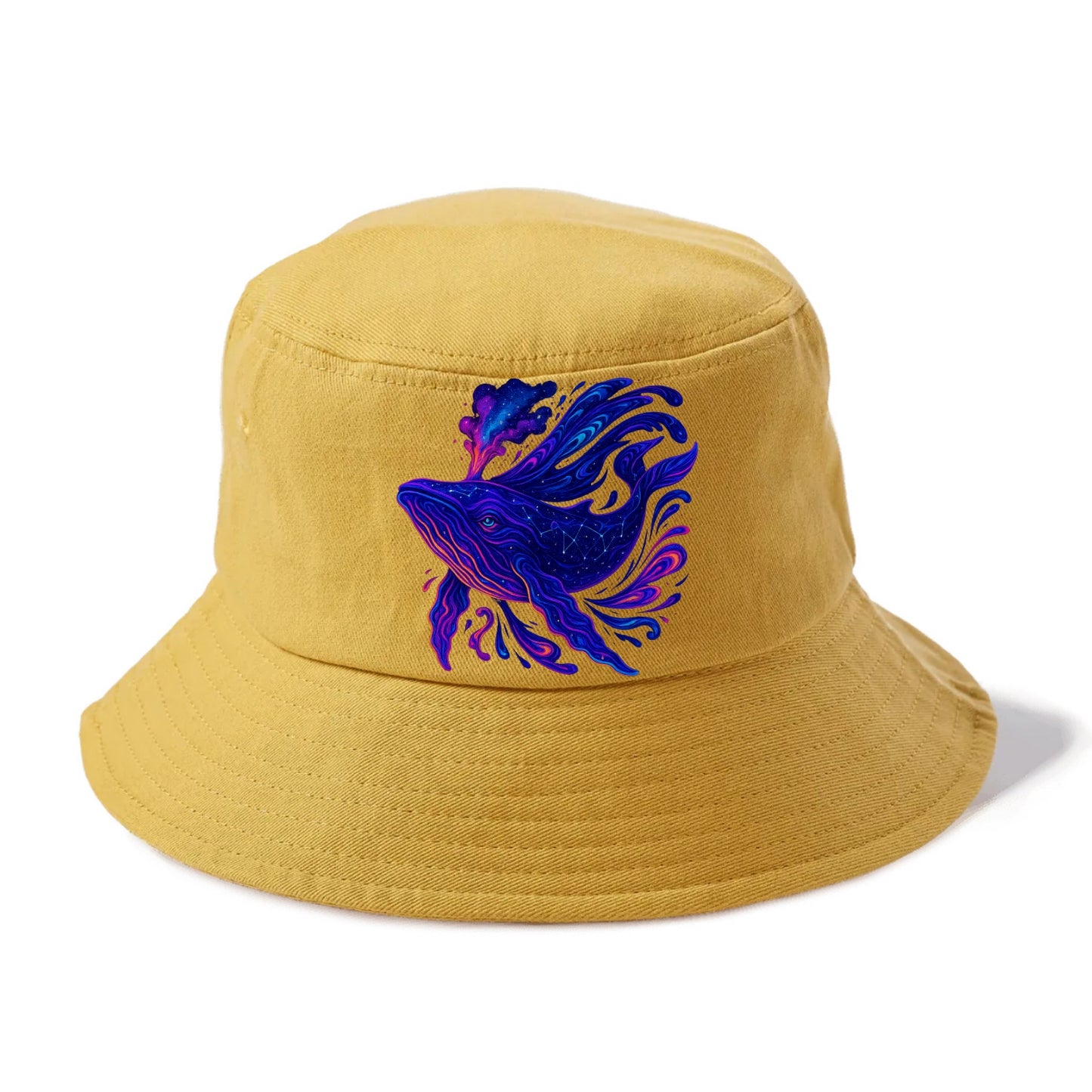 Majestic whale with body composed of galaxy clusters, stellar fins flowing like cosmic - Bucket Hat - Golden Harvest(Yellow)