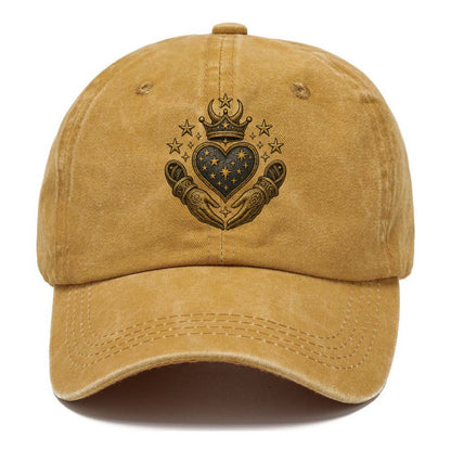 Weathered antique brass crown above a hammered gunmetal heart framed by ivy-woven - Classic Cap - Golden Harvest(Yellow)