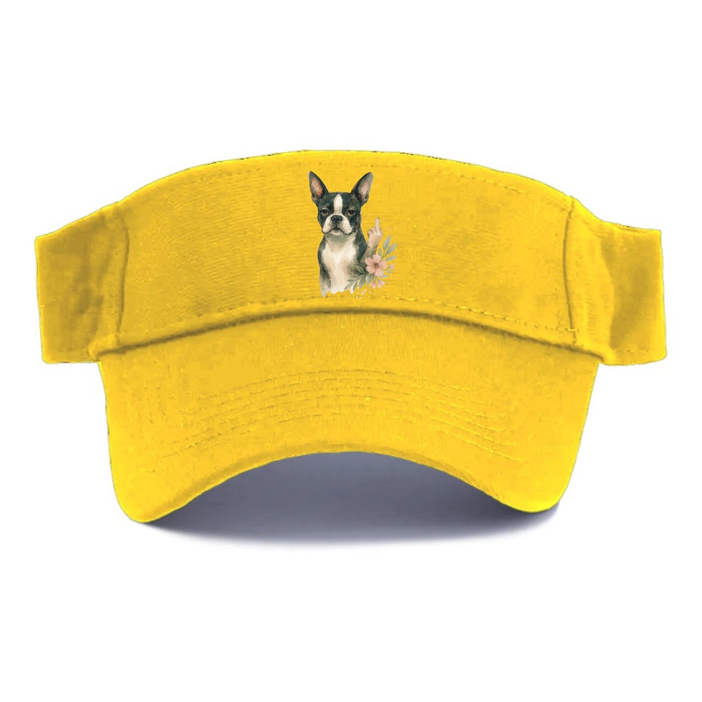 Boston Terrier with tuxedo markings, perky ears, paw up giving sass - Visor - Golden Harvest(Yellow)