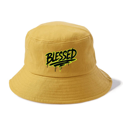 Bold typography design - "BLESSED" - recognizing good fortune, abundance - Bucket Hat - Golden Harvest(Yellow)