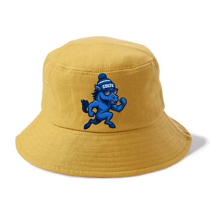 Indianapolis Colt Horse wearing Colts blue and white beanie with pom pom and wayfarer - Bucket Hat - Golden Harvest(Yellow)