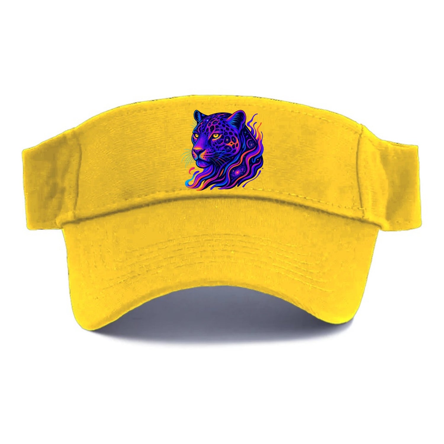 Powerful jaguar with rosettes containing miniature galaxies, cosmic purple and orange - Visor - Golden Harvest(Yellow)